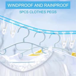Draagbare Winddichte Nylon Waslijn - 3 Stuks 8m met Antislip Pins voor Binnen en Buiten — thumbnail 3