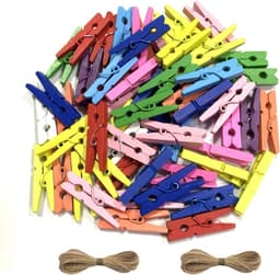 Houten Wasknijpers - Kleurrijke Clips - Foto's Ophangen - Groot Pakket 200 Stuks - 7.2 cm - Veelkleurig — thumbnail 1