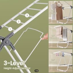 Opvouwbaar 2-Lagen Wasdroogrek - Ruimtebesparend Metalen Kledinghanger voor Kleine Kleding & Handdoeken, Vrijstaand Compact Ontwerp (44.45cm x 101.6cm x 53.34cm) — thumbnail 3