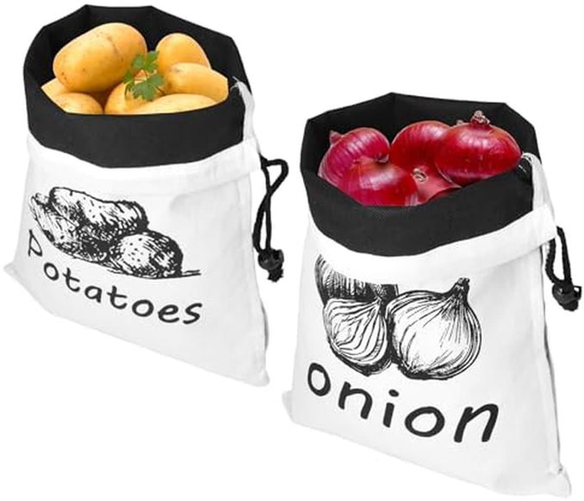 Aardappel- en uienopbergzakken - 2 stuks canvas groente- en fruitzakken 26 x 35 cm — afbeelding 1