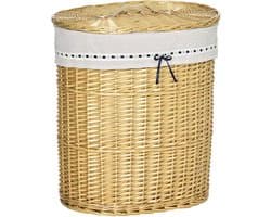 Clruro Waskorf - 51 x 38 x 57 cm - Wasmand met Deksel - 100L - Rieten Waszak - Natuur