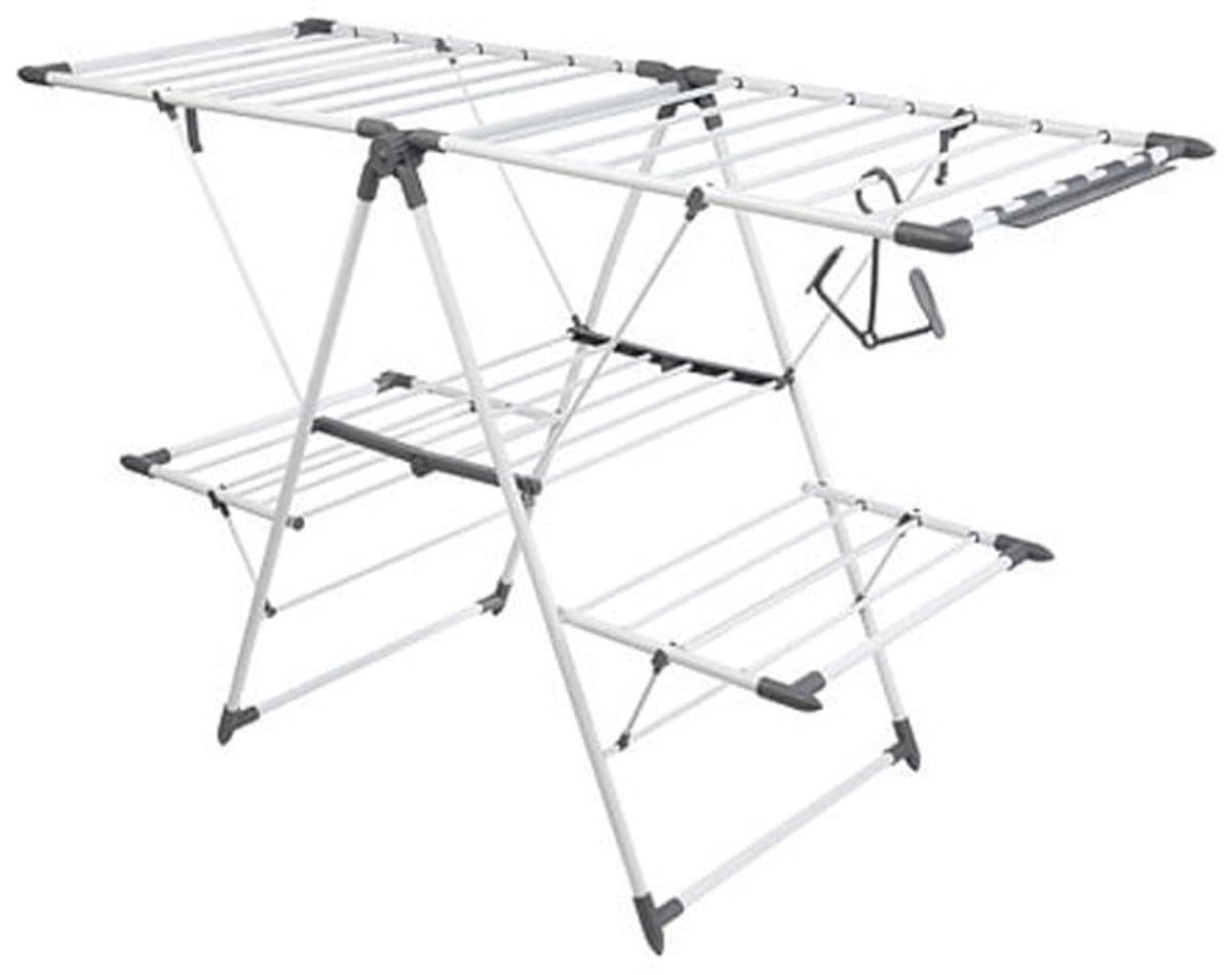 Storage Solutions Droogrek - zilverkleurig - metaal - 156 x 61 x 96 cm - staand en inklapbaar - Was ophangen — afbeelding 1