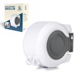 Hukadi - Waslijn - Uitschuifbare waslijn 2x15 Meter - Waslijn Uittrekbaar - Wanddroogrek - Drooglijnen - Voor binnen en buiten - Rolgordijn - Waslijndraad - Drooglijn Oprolbaar - Waslijn camping - Droogrek — thumbnail 1