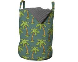 ABAKUHAUS Palm-waszak, jaren-90-stijl palmenmotieven, waszak met handvatten en trekkoordsluiting voor wasserettes, 33 cm breed, 49 cm hoog, jadegroen/lindengroen