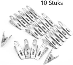 FSW-Products - 10 Stuks - Wasknijpers - RVS - Kledinghaken - Fotoknijpers - Kaartknijpers - Handdoekhaken - Staal - Zilver - Knijper - Waslijn — thumbnail 1