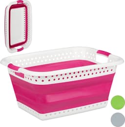 opvouwbare wasmand - met handgreep - kunststof en siliconen - 37 liter - grijs — thumbnail 3