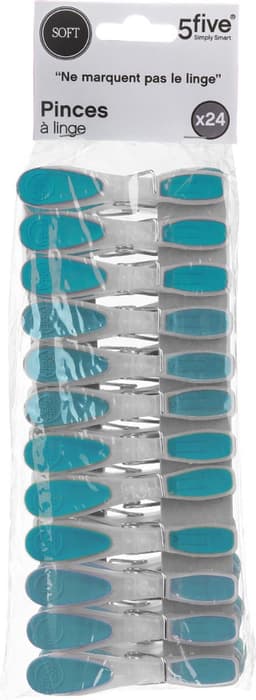 5Five wasknijpers - 24x stuks - grijs en blauw - 8 cm - van kunststof - Was ophangen - Was knijpers — thumbnail 5