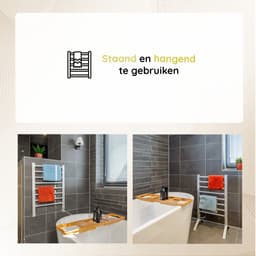 Eleganca Elektrisch Droogrek – B52 x D10 x H80 cm (Hangend) - B52 x D36.5 x H90 cm (Staand) – Verwarmd Droogrek voor snel Drogen van Handdoeken – Elektrisch - 220-240V - 150W - IPX4 - Zilver — thumbnail 3