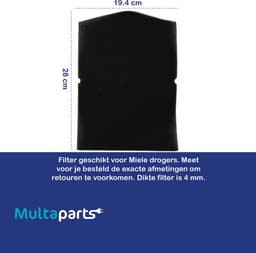 Multaparts® schuimfilter voor droger 280 x 194 x 5 mm | Geschikt voor Miele drogers | Alternatief voor 06057930 — thumbnail 3