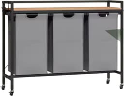RM Store® - Uitschuifbare Wasmand Kast - Waswagen - 3 Compartimenten - Verwijderbare Waszak - Metalen Frame - 93 x 15 x 75 cm. — thumbnail 1