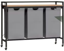 RM Store® - Uitschuifbare Wasmand Kast - Waswagen - 3 Compartimenten - Verwijderbare Waszak - Metalen Frame - 93 x 15 x 75 cm.