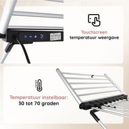 Eleganca Elektrisch Droogrek XL – 170 x 61 x 105 cm – Verwarmd Wasrek voor Kleding en Handdoeken – Extra groot - Timer met Touchscreen – 310W - IPX1 - Zilver — thumbnail 5