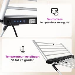 Eleganca Elektrisch Droogrek – 147 x 54 x 94 cm – Verwarmd Wasrek – Voor het snel Drogen van Kleding & Handdoeken – 230W – IPX1 – Veiligheidssensor – Timer met Touchscreen – Energiezuinig - Zilver — thumbnail 3
