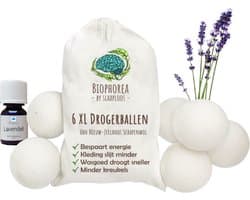 Lavendel Drogerballen set - 6 Wasdroger Ballen met Lavendel Olie - Wool dryer balls - Wasdrogerballen - Wasmachine ballen - Droogballen van Wol - 10ml etherische olie