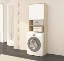 Badkamerkast voor Wasmachine FIN / Hoge Wasmachinekast met 2 Deuren / AKORD Furniture Factory / Sonoma Eik - Wit / 64 x 180 x 30 cm — thumbnail 2