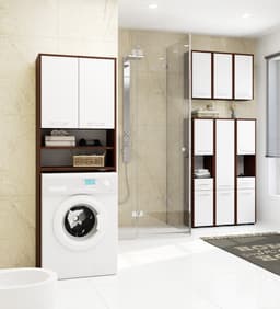 Badkamerkast voor Wasmachine FIN / Hoge Wasmachinekast met 2 Deuren / AKORD Furniture Factory / Venge - Wit / 64 x 180 x 30 cm — thumbnail 2