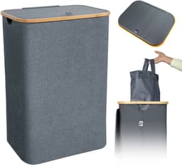 CALIYO Wasmand - Wassorteerder - Wasmand met Deksel - 69×43.5×32.5cm Nis Wasbox - Opvouwbare Mand Vuile Was - 100L - Grijs — thumbnail 1
