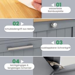 COSTWAY Waskast met wasmand, wasverzamelaar met lade, tafelblad van bamboe, badkamerkast, badkamerkast voor badkamer, bijkeuken, 40 x 37 x 82 cm (grijs) — thumbnail 5