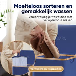 DARI. - Wasmand 3 vakken - Wassorteerder - 160L - met 3 uitneembare zakken - wasmand - blauw - knopen — thumbnail 3