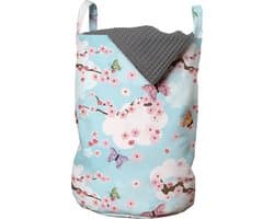 New Bed, Opbergmand met Kersenbloesem en Vlinder design, Sakura Wasmand kinderen met Handvatten en Koordsluiting, Speelgoedmand kinderen - Speelgoedkist - Wasbox - 33 x 48 cm