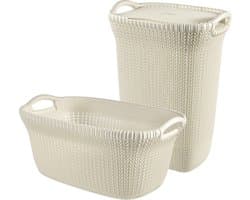 Curver Knit Wasmand met deksel 57L + Wasmand 40L - Gebroken wit