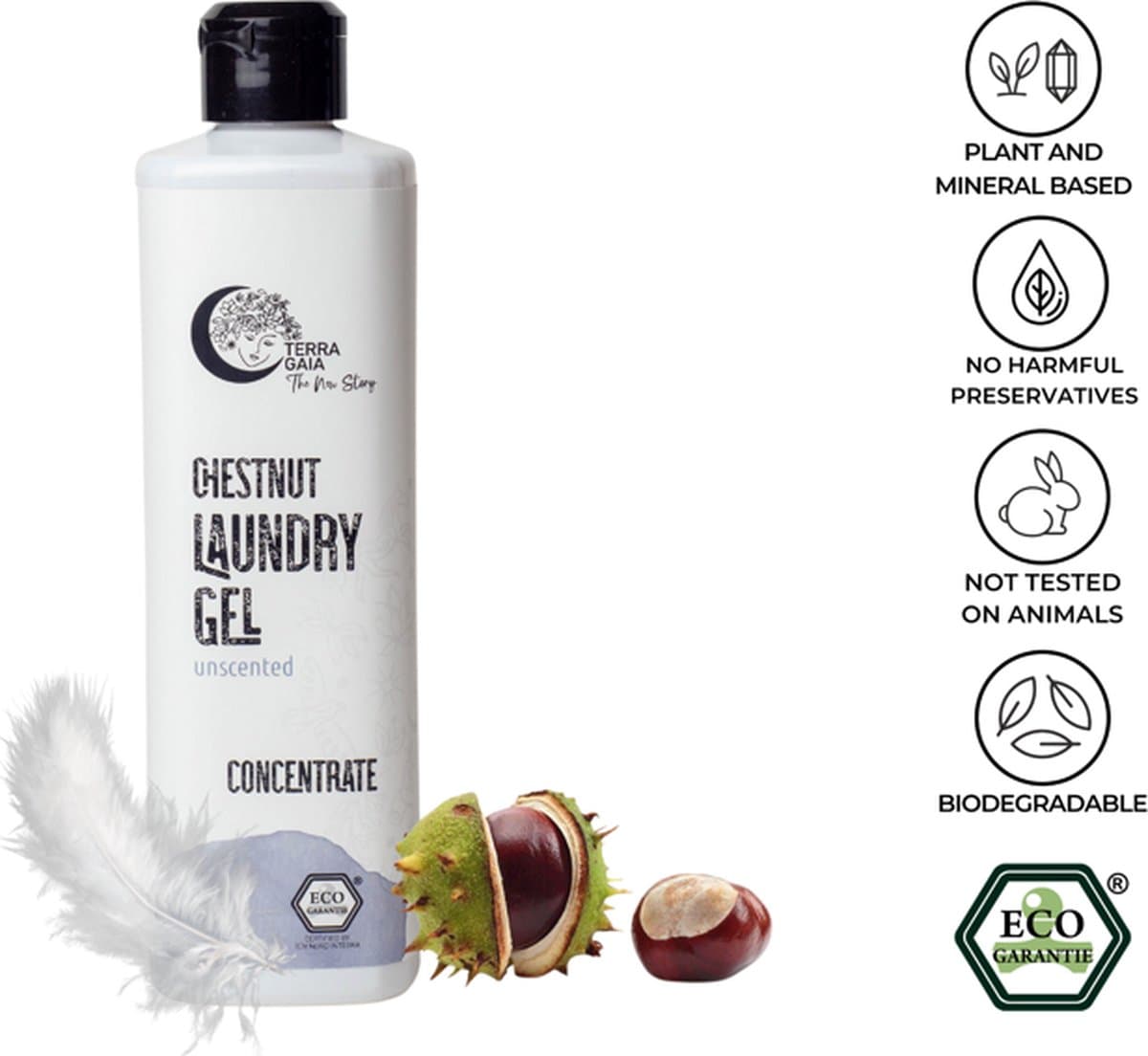 TERRA GAIA - Kastanje wasgel concentraat - wasmiddel - ongeparfumeerd - voor de gevoelige huid - gevoelige babyhuid - babykleding - wasbare luiers -ecovriendelijk - 33 wasbeurten per fles — afbeelding 1