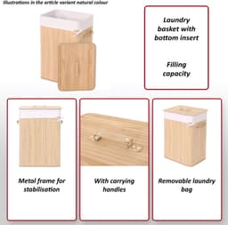 Wasmand MCW-C21, Wasbox Wasbox Wasbox, bamboe 61x43x32cm 70l ~ bruin — thumbnail 4