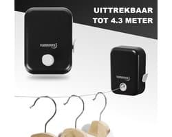 Vannons - Waslijn - Waslijn Uittrekbaar - Roldrooglijn - Drooglijn - Waslijndraad Staal - Tot 4.3 meter - Zwart — afbeelding 1