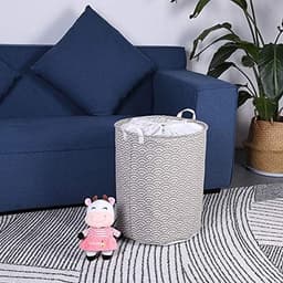 2 stuks 19.7 inch trekkoord wasmand opbergsorter, opvouwbare pop-up wasmanden, waterdicht rond catoenen linnen (golf, oordeel 49.7 cm/groot) — thumbnail 2