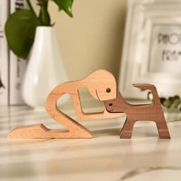 Houten beeldje - Natuurlijk hout - Beeld - Decoratief - Hout - Man - Kat– B05 — thumbnail 2