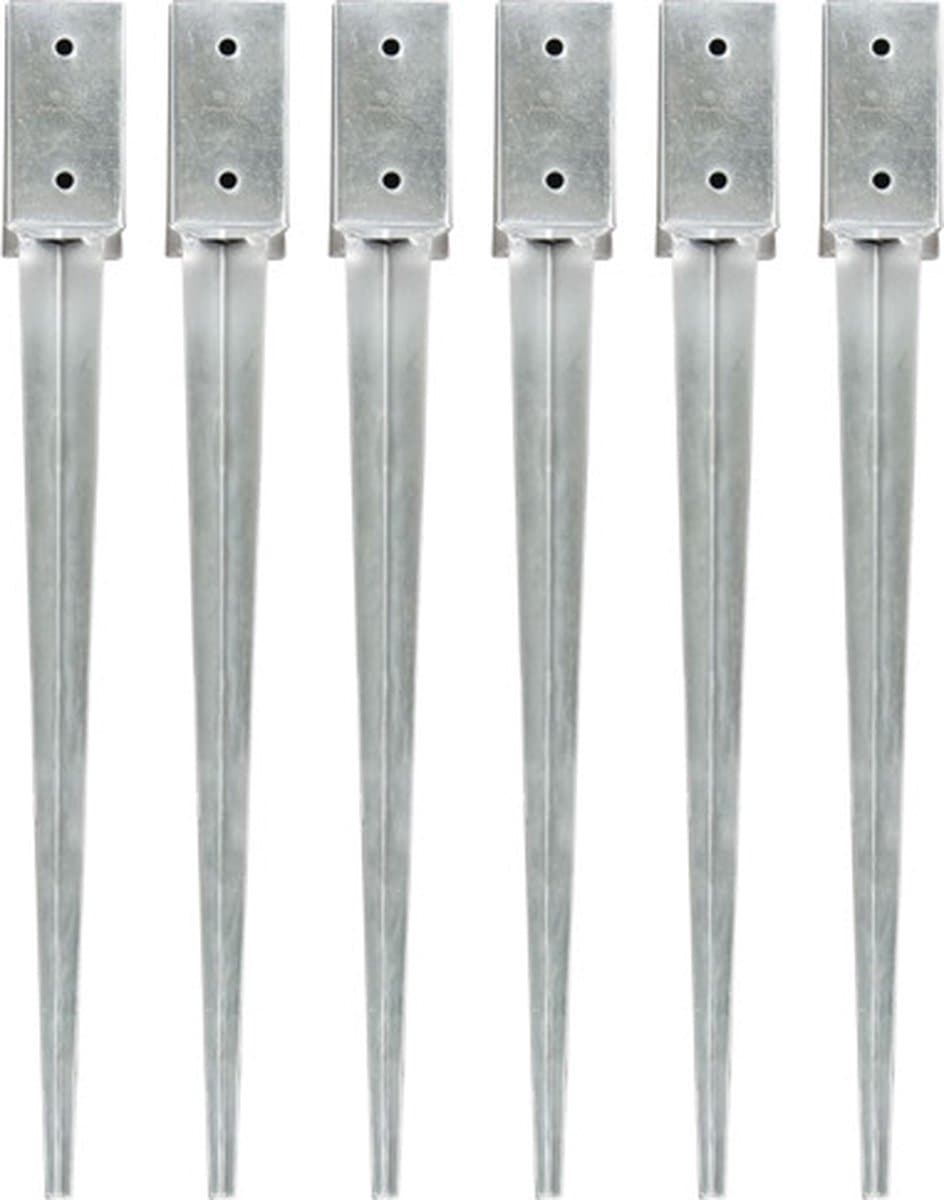 vidaXL - Grondpinnen - 6 - st - 7x7x75 - cm - gegalvaniseerd - staal - zilverkleurig — afbeelding 1