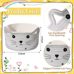 Geweven Kat-opbergmand met Oren - Decoratieve Organizer voor Speelgoed en Accessoires - Katoenen Touw - Ideale Cadeau voor Huisdieren en Kinderen - Compacte Maat 21 x 12 cm — thumbnail 3