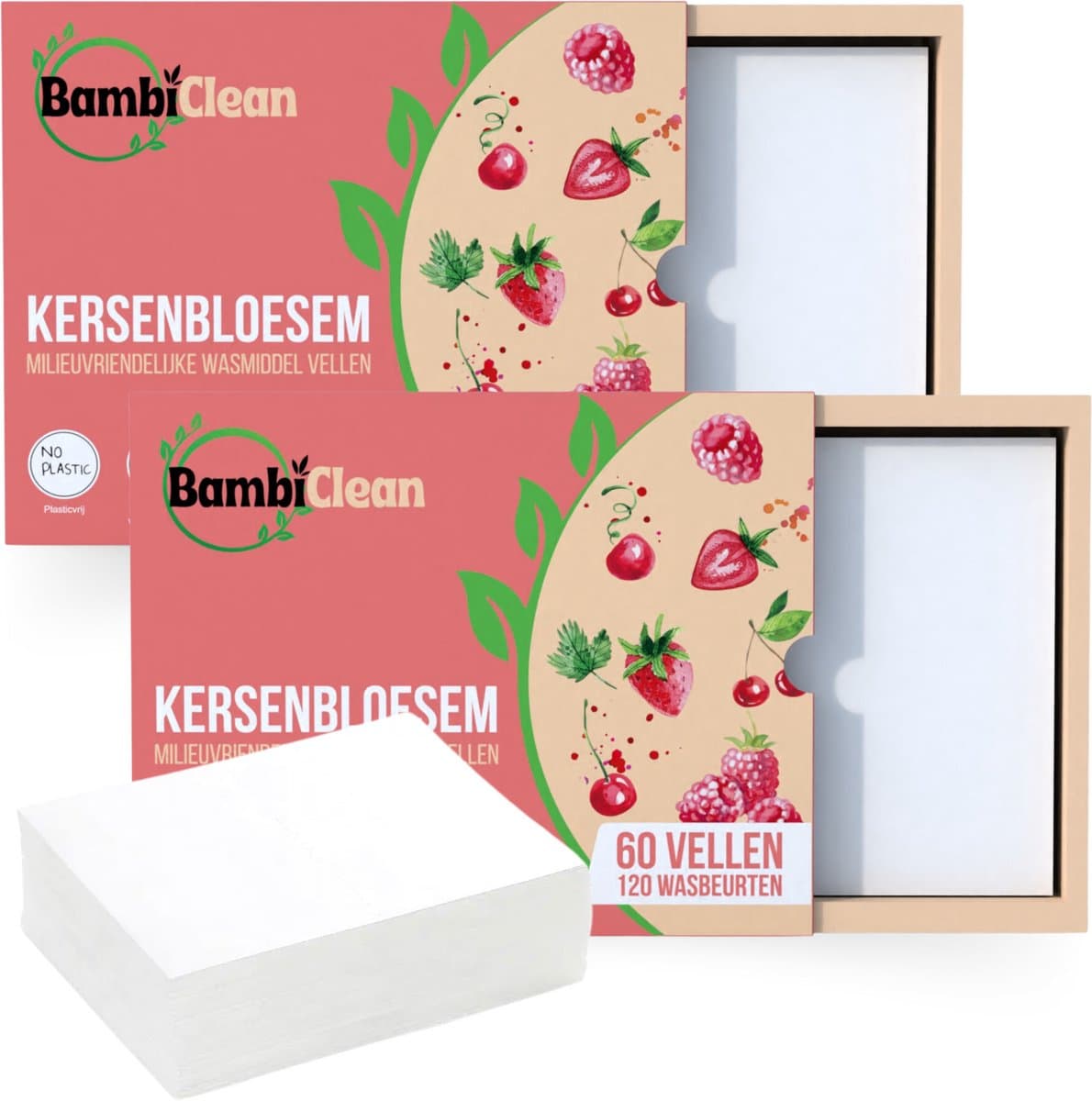 BambiClean Wasstrips Voordeelverpakking Kersenbloesem - 240 wasbeurten - Milieuvriendelijke Wasmiddeldoekjes - Wasmiddel Strips Proefpakket — afbeelding 1
