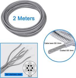 2 m draadkabel 3 mm met PVC-gecoate roestvrijstalen kabel, karabijnhaak M6, krimplus draadkabelklem en mini-schroefsleutel voor Lanyard, waslijn, tenttouwen (2 m) — thumbnail 4