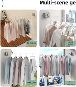 Waslijn Uitschuifbare - 5.1m Roestvrij Staal, Onzichtbare Waslijn voor Binnen/Buiten voor Handdoeken & Dekbedden, Perfect voor Huurkamers & Balkons- kleur zwart — thumbnail 2