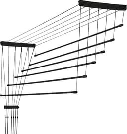 KADAX Plafondwasdroger, wasdroger voor het plafond 6, wanddroger met polyethyleen beklede stalen spijlen, plafonddroger, draagvermogen 12 kg (6x 180/zwart) — thumbnail 1
