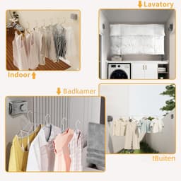 Onzichtbare dubbele waslijn - intrekbaar - geen gaten - 5,1 m - anti-doorhangen - hoge belastbaarheid - veilige wandmontage - voor balkon, badkamer en wasruimte — thumbnail 3