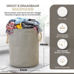 Terra - Wasmand - Wasmand Inklapbaar - Opvouwbare Wasmanden - 35 cm x 40 cm – Stijlvolle en Ruimtebesparende Wasmand voor Optimale Wasorganisatie - Engelse Stijl Wasmanden — thumbnail 1