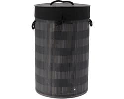 Tendance Wasmand Rustic met deksel Rotan - zwart/grijs - rond - katoen/bamboe - 67 liter - 35 x 35 x 55 cm