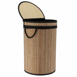 Tendance Wasmand met deksel bamboe - naturel/zwart - rond - katoen/bamboe - 67 liter - 35 x 35 x 55 cm — thumbnail 2