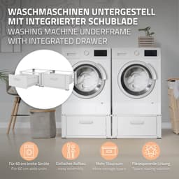 Wasmachine verhoger, Wasmachine Onderstel Dubbele 64x53,5x31,5 cm met 2 lades in wit ML design — thumbnail 3