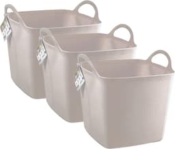 Plasticforte Kuip/emmer/wasmand - 3x - flexibel - beige - 27 liter - vierkant - kunststof - 36 x 34 x 37 cm — thumbnail 1