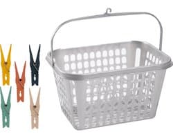 Wasknijper mandje/bakje - zilver - inclusief 100x wasknijpers - kunststof — afbeelding 1