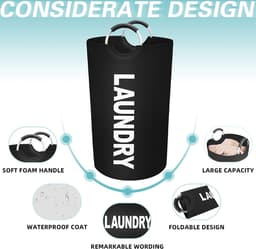 Wasmand - Waszak - Laundry basket - Opvouwbaar - 81L - Zwart — thumbnail 2