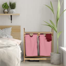 dubbele wasmand op poten - 2 waszakken - 30 liter - badkamer - slaapkamer — thumbnail 4