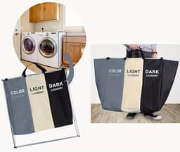 Bovista Laundry Bag - Wassorteerder 3 Vakken - Wassorteerder - Wasmand 3 Vakken - Laundry Basket — thumbnail 4