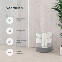 Organess wasmand - Wassorteerder - Opvouwbaar - 80L - Katoen - Wit & Grijs — thumbnail 3