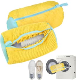 2-delige schoenenwaszakken, multi-beschermingswasnet, zelfreinigende schoenen verdikte schoenenwaszakken, herbruikbare sneakerwaszakken, geschikt voor de meeste soorten en maten schoenen, beschermt schoenen en wasmachines tegelijkertijd - geel — thumbnail 4
