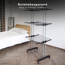 Droogrek Inklapbaar - Droogrek - Wasrek - Droogtoren - 17 Meter Drooglengte - Verrijdbaar - Metaal en Kunststof - Inclusief EBOOK — thumbnail 2