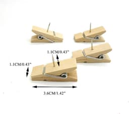 Houten clip punaises - Kopspijkers met klem - Foto's ophangen - Milieuvriendelijk materiaal - 50 stuks - Houtkleur — thumbnail 4